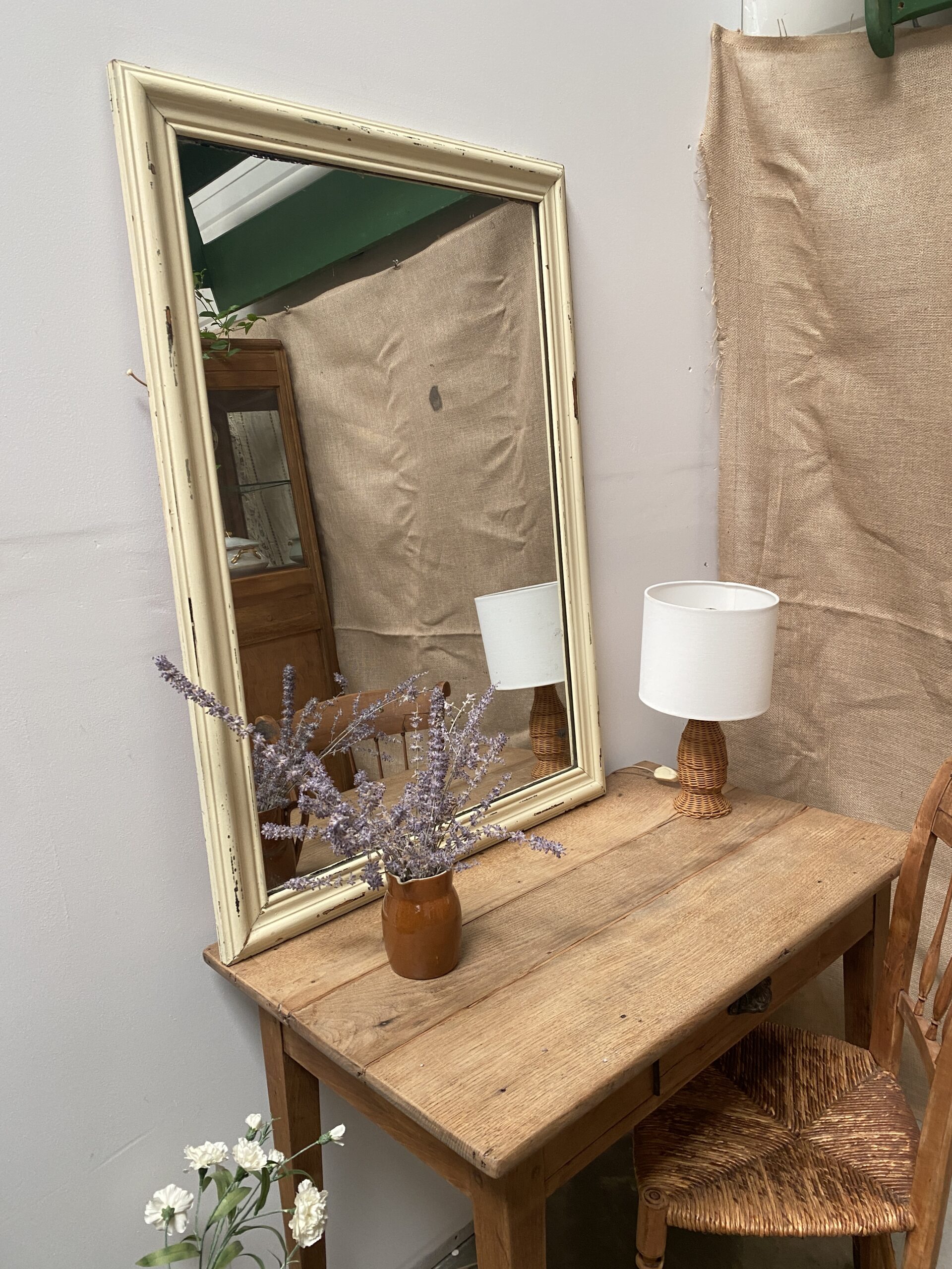 Miroir patiné beige